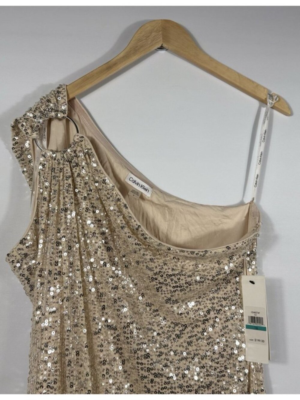 NEW Calvin Klein Women's 16 Sequined One-Shoulder O-Ring Dress NWT $199 - Picture 3 of 3
